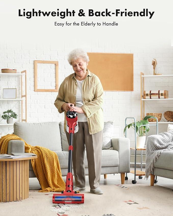 Trucozie Cordless Vacuum Cleaner, 8-in-1 Lightweight Stick Vacuum with 45mins Runtime, Powerful Suction, Vacuum Cleaners for Home, Hardwood Floors, Carpet, Pet Hair, Red - NeatNest