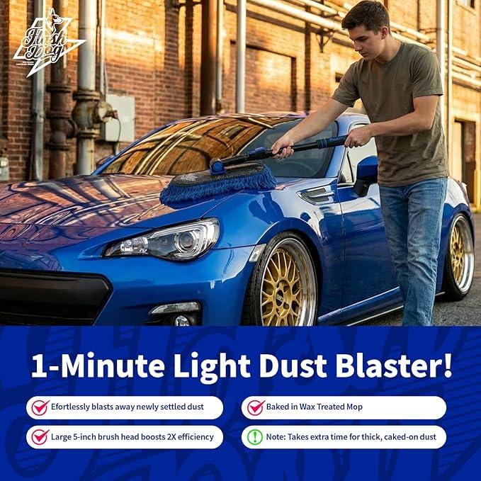 Flash Dog Car Duster Exterior with Car Duster Interior Wax Cotton Hair Scratch Free Cleaning for Cars, SUVs, Trucks | Waterless Dust Remover & Detailing Brushes Set with Storage - NeatNest