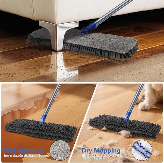 Masthome Microfiber Mops for Floor Cleaning,Dust Mop with 4 Reusable Pads,Flat Flip Mops for Wet & Dry Use,Professional Microfiber Mop for Hardwood, Laminate,Tile Floor Cleaning-1 Scraper - NeatNest