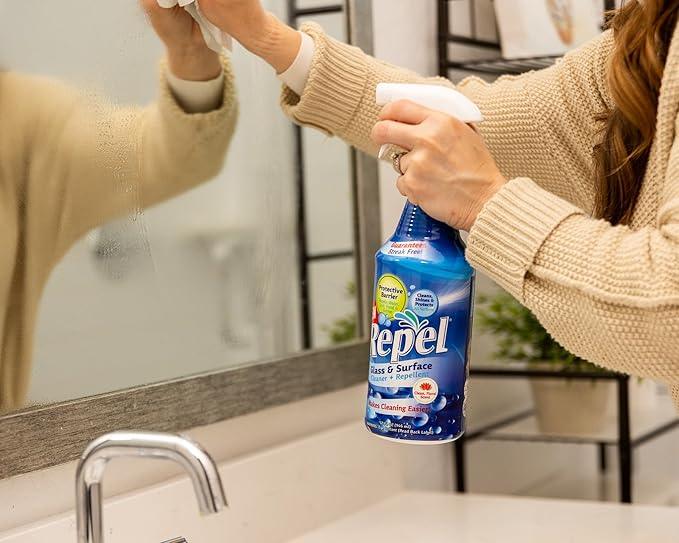 Clean-X REPEL Glass & Surface Cleaner 32 fl. oz. - Cleans & Repels water spots and dirt on glass, mirror, tile and multi surface by UNELKO (2) - NeatNest