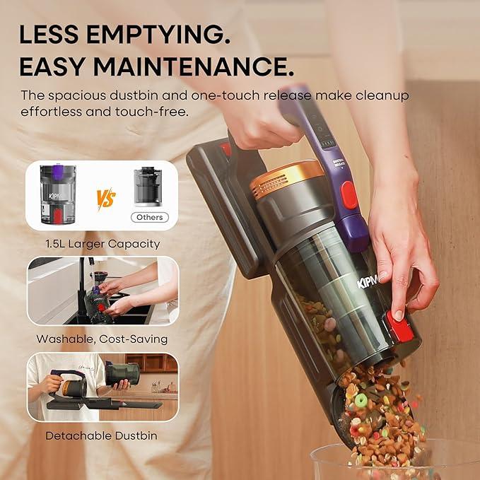 KIPMAX Cordless Vacuum Cleaner, 50KPa 550W Stick Vacuum for Home, 70Mins Anti-Tangled Vacuum Cleaner for Pet Hair/Carpet/Floor, Self-Standing Vacuum with Rechargeable Battery, LED Display&Aromatherapy - NeatNest