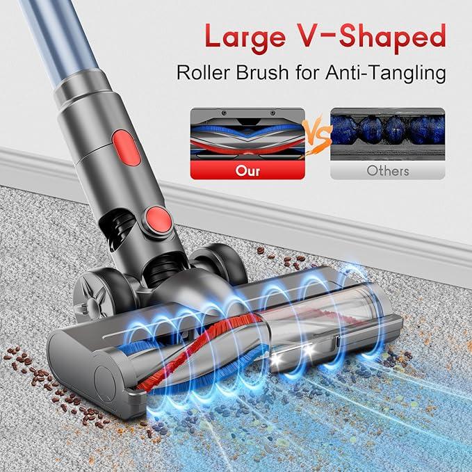 Cordless Stick Vacuum Cleaner - Rechargeable, 35Kpa Powerful Vacuums with Detachable Battery, LED Display, 45Mins Runtime, 8 in 1 Handheld Vacuum for Hardfloor & Carpets Pet Hair, Red - NeatNest