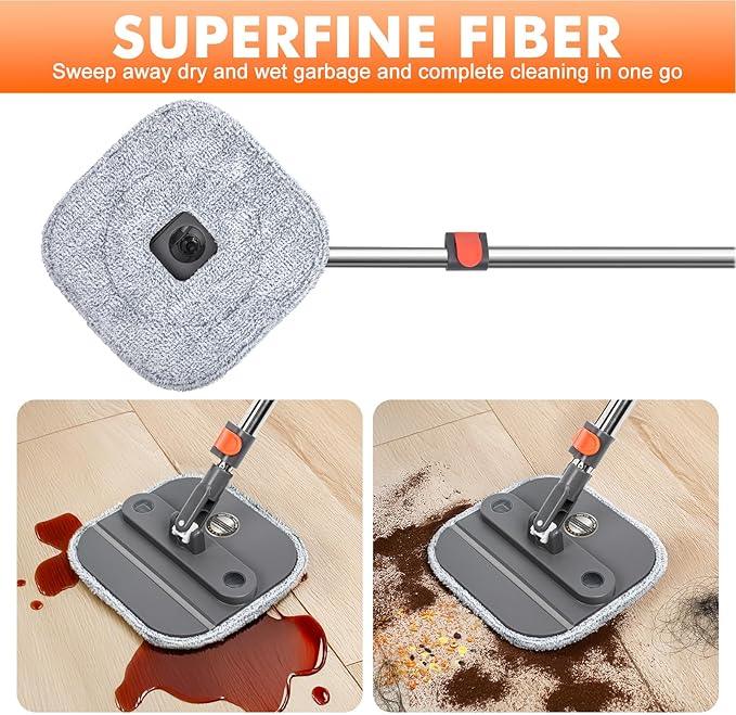 Upgraded Spin Mop and Bucket Set Self-Standing Mop Bucket Separate Dirty and Clean Water System Self Wringing 360° Rotating 90° Foldabl Mops and Buckets for Floor Cleaning (Dark Gray, 2Pads) - NeatNest