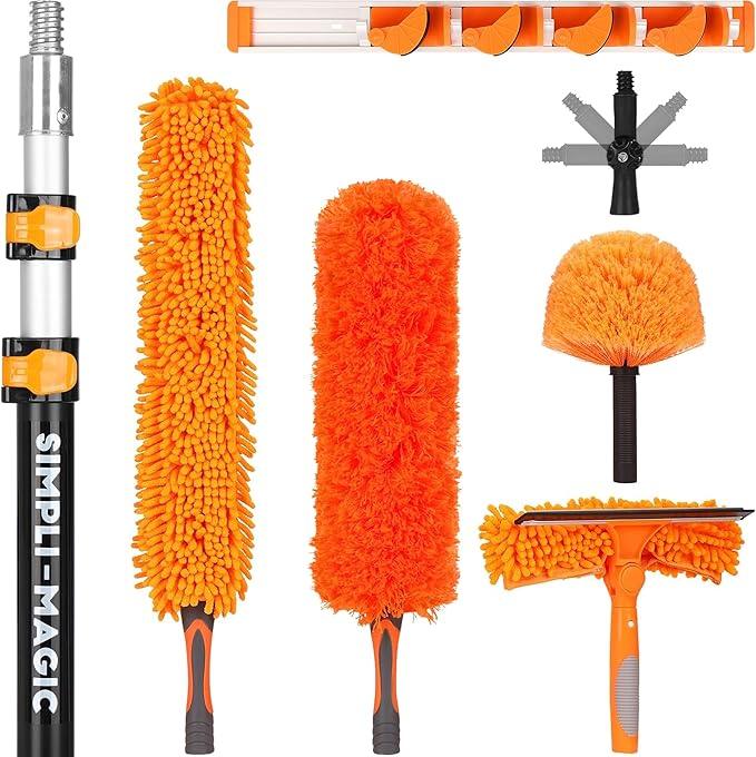 Simpli-Magic 20 Foot High Ceiling Duster Kits with 5-12ft Heavy Duty Extension Pole, High Reach Duster for Cleaning,Microfiber Feather Duster,Cobweb Duster,Ceiling Fan Duster,Window Squeegee & Cleaner - NeatNest