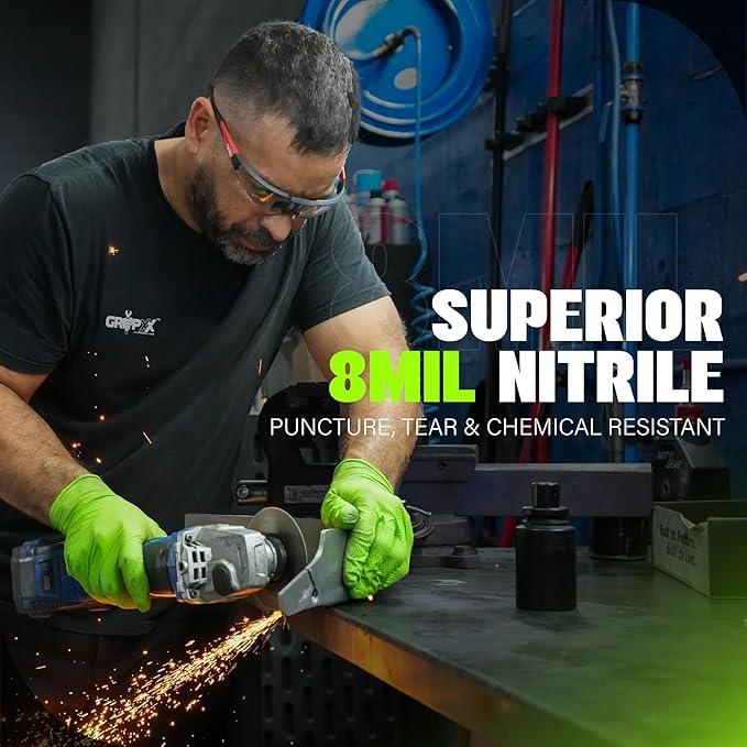 Herkules Grip Heavy Duty 8Mil Green Nitrile Gloves,3D Raised Diamond Texture-Latex & Powder Free-Industrial, Mechanic | Pack of (100 CT) - NeatNest