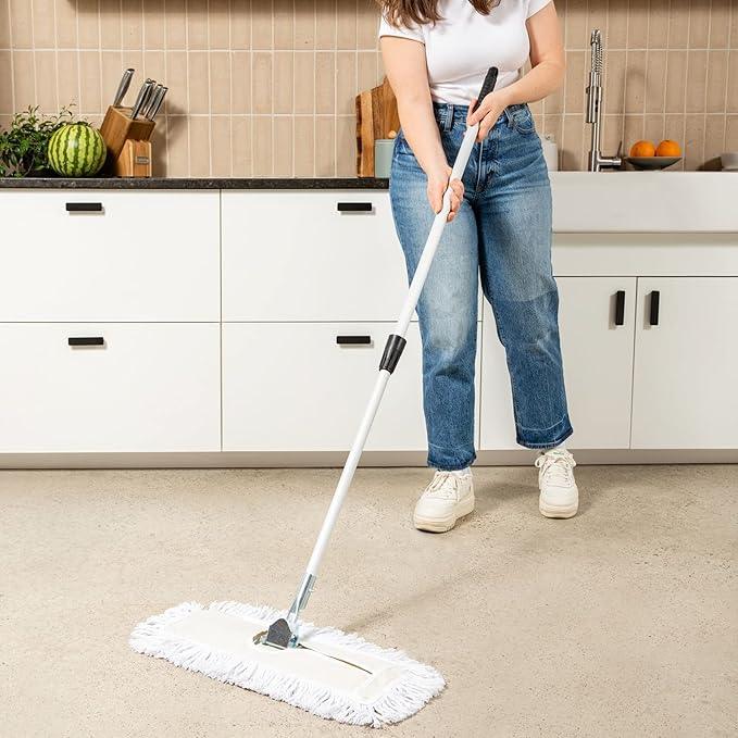 Commercial Dust Mop – 18 Inch Floor Sweeper for Hardwood, Reusable Cotton Mop Head, Extendable Handle, Dry Mop for Floor Cleaning & Janitorial Supplies - NeatNest