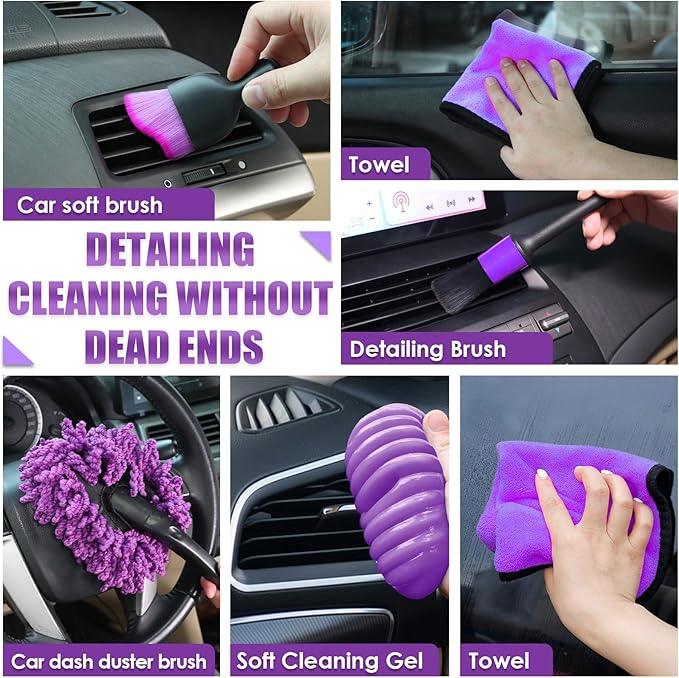 Viewsun 17PCS Car Cleaning Kit, Purple Car Interior Detailing Kit with High Power Handheld Vacuum, Detailing Brush Set, Windshield Cleaner, Cleaning Gel, Complete Auto Accessories for Women Gift - NeatNest
