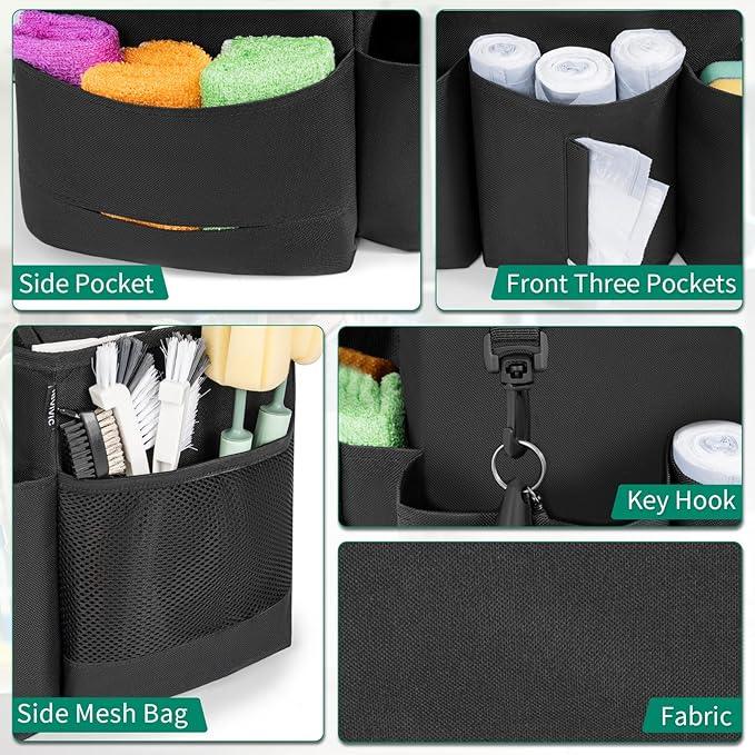 Wearable Cleaning Caddy Bag for Cleaning Supplies, Large Capacity Cleaning Organizer Tote Bag Simple Kitchen Cleaning Supplies Storage Bag for Cleaners Housekeepers (Black) - NeatNest