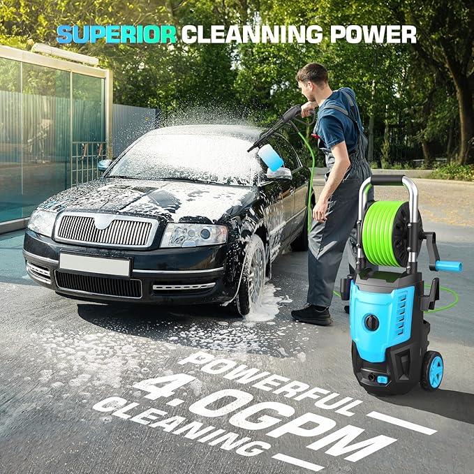Professional Electric Pressure Washer 4800PSI, 4.0GPM Portable Power Washer with 4 QC Nozzles and Soap Bottle, Washer Machine for Cars/Home/Driveways/Patios/Decks/Fences (Blue) - NeatNest