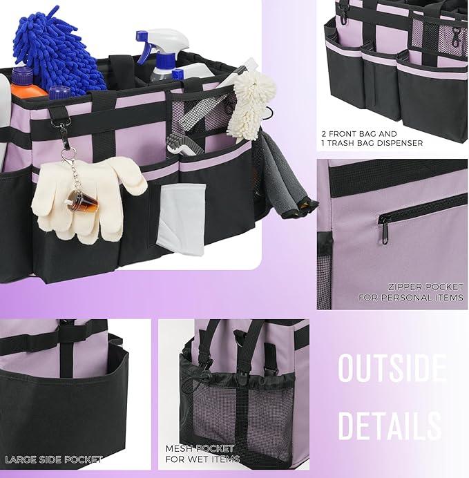 Wearable Cleaning Caddy, Cleaning Caddy Supplies Organizer with Handle & Shoulder Straps for Housekeepers, Under Sink & Car Cleaning Tool Organizers Bag with 4 Foldable Divider (Lilac) - NeatNest