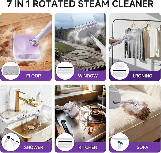 Steam Mop, Powerful Detachable Handheld Steamer with 350ml Tank, 23FT Power Cable, Steam Mops for Floor Cleaning, Tiles, Windows, Tile Grout, Carpets, Furniture - NeatNest
