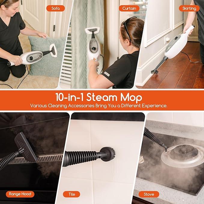 Steam Mops for Floor Cleaning, Unique Double-Sided Flip Design, 15 Seconds Fast Heating，10-in-1 Steam Cleaner for Kitchen, Living Room Wood Floor Tile Cleaning - NeatNest