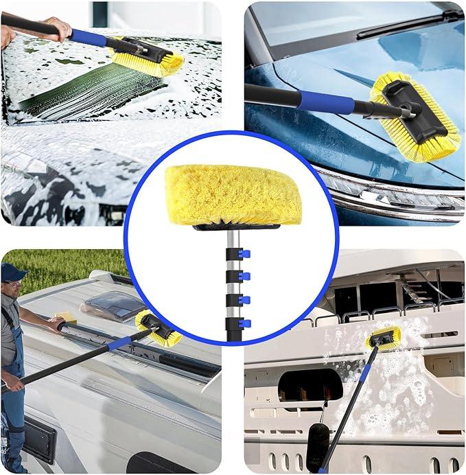 SKGPOLE 26Ft Reach Car Wash Brush with Long Handle, Car Cleaning Brush 12-Inch Soft Bristles, 5-20Foot Aluminium Telescoping Pole for Scratch-Free Cleaning RV, Car, Boats, Truck, Floors, Solar Panels - NeatNest