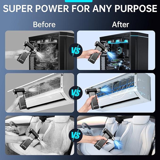 Compressed Air Duster, 380000RPM Electric Air Duster with LED Light, 4-Gear Adjustable Mini Handheld Air Blower Jet Turbo Fan Jet Dry Blower Rechargeable Air Blower Duster for Keyboard Car Home - NeatNest