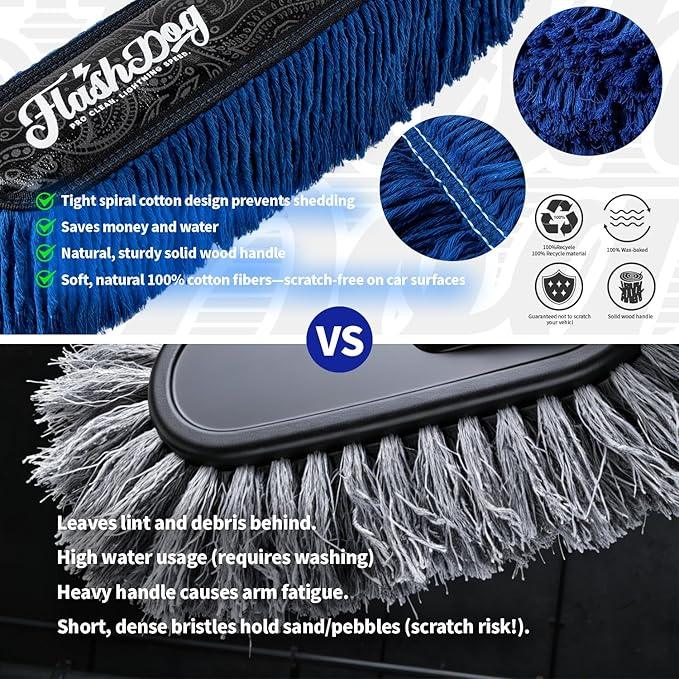 Flash Dog Wood Car Duster & Interior Brush Kit | Scratch-Free Waterless Exterior/Interior Cleaning for Car, SUV, Truck, RV | Waxed Cotton & Microfiber - NeatNest