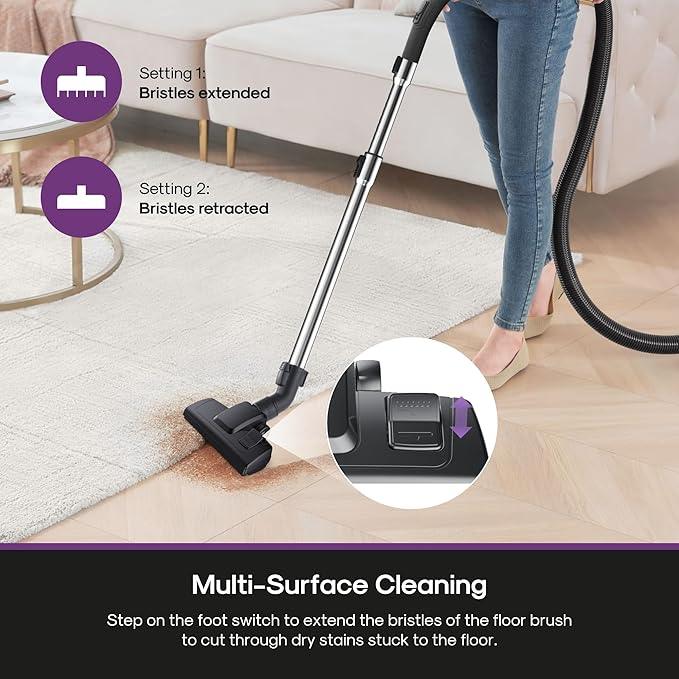 Eureka Bagless Canister Vacuum Cleaner, 1100W High Power Vacuum Cleaner for Carpets and Hard Floors HEPA Filter Extension Tube 2-in-1 Crevice Tool Floor Nozzle, NEN121WH - NeatNest