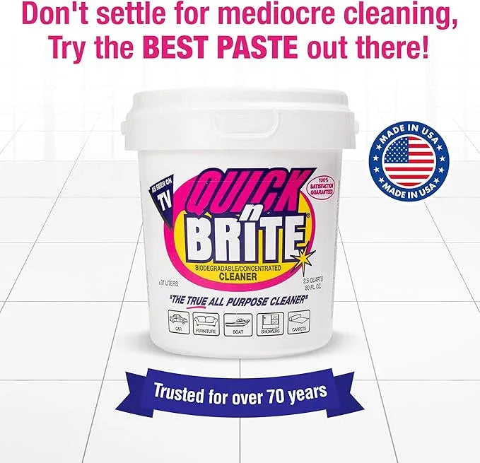Quick 'n Brite All Purpose Cleaning Paste – Miracle Cleaner for Tough Stains, Biodegradable, Non-Toxic, Pet-Safe, Multi-Surface Stain Remover, Made in USA, 80 Oz - NeatNest
