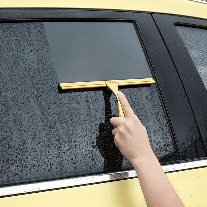 HIWARE All-Purpose Shower Squeegee for Shower Doors, Bathroom, Window and Car Glass - Brass, Stainless Steel, 10 Inches - NeatNest
