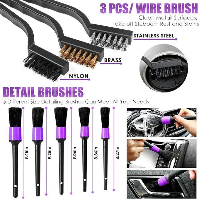 Viewsun 17PCS Car Cleaning Kit, Purple Car Interior Detailing Kit with High Power Handheld Vacuum, Detailing Brush Set, Windshield Cleaner, Cleaning Gel, Complete Auto Accessories for Women Gift - NeatNest