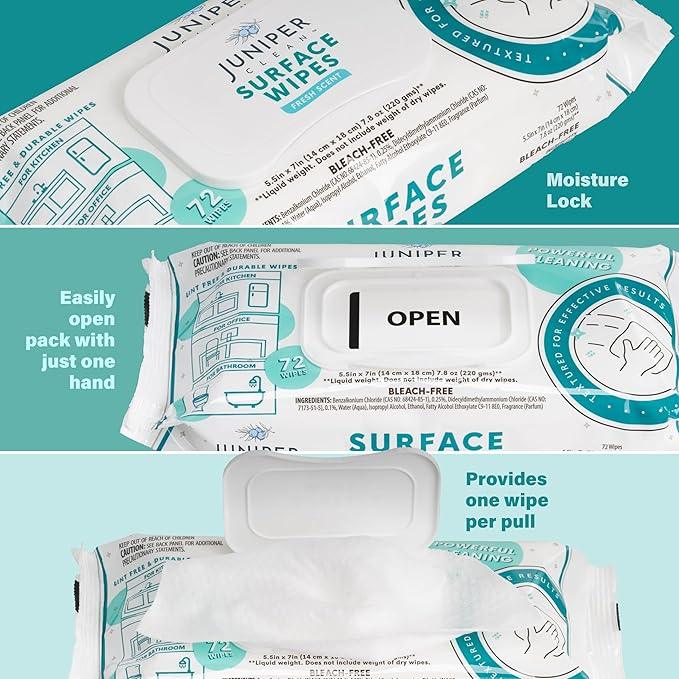 3 Pack Surface Cleaning Wipes Bleach Free, All-Purpose Cleaner for Bathroom, Kitchen, Office, 72 Count Soft Flow, Fresh Scent, Lint Free & Durable - NeatNest