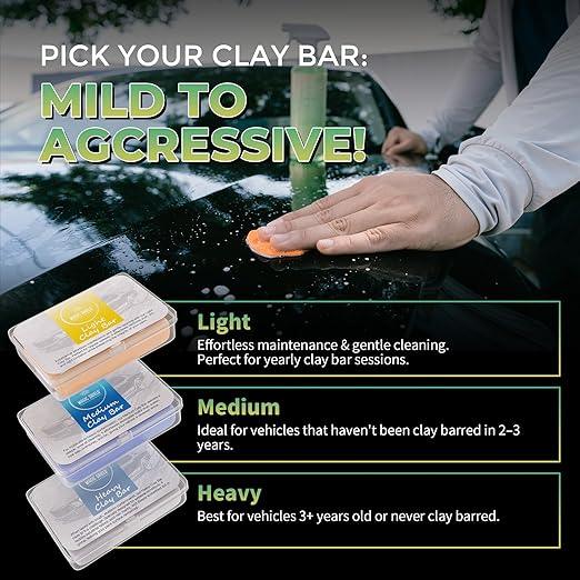 Magic Shield Clay Bar Triple Pack – 100g Light, Medium & Heavy Bars + GlideTech Lubricant Spray | Professional Auto Detailing, Deep Cleaning & Shine Restoration - NeatNest