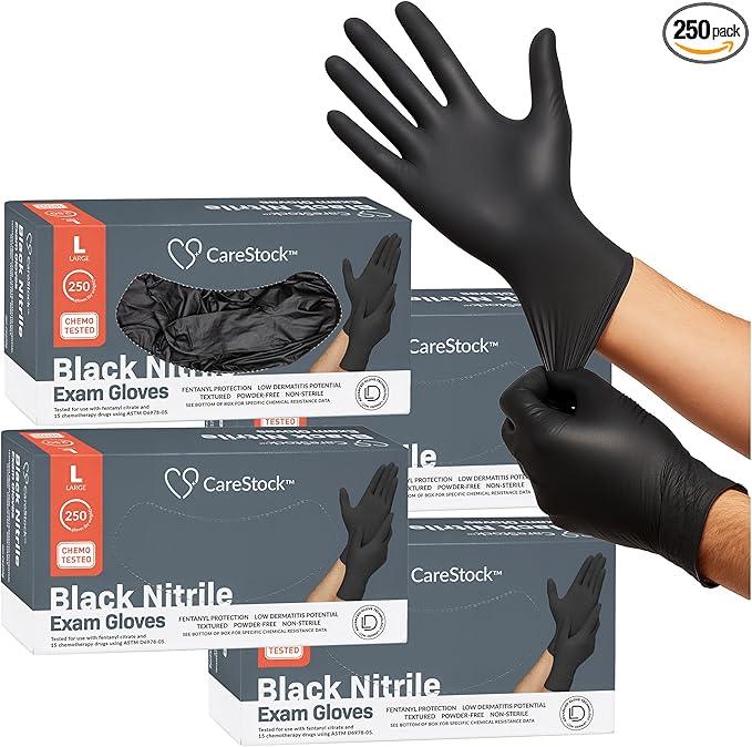 CareStock Black Nitrile Gloves Large [250 Count] – 2 mil Thin Disposable Latex-Free Exam Gloves for Medical, Cleaning, Cooking, Food Prep – Ultra-Strong with Slip-Resistant Textured Grip - NeatNest