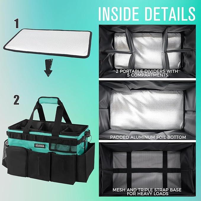 Wearable Cleaning Caddy Bag, Cleaning Caddy Supplies Organizer with Handle & Shoulder Straps for Housekeepers, Under Sink & Car Cleaning Tool Organizers with 4 Foldable Divider (Lake Blue) - NeatNest