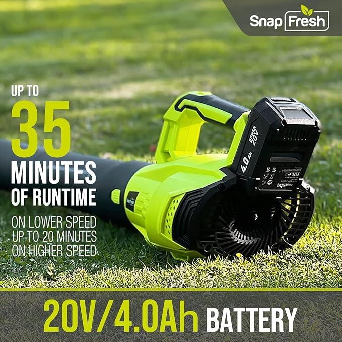 SnapFresh Leaf Blower Cordless - 350 CFM Electric Leaf Blower with 4.0Ah Battery & Fast Charger - Lightweight & 2-Speed - 20V Battery Powered Leaf Blowers for Lawn Care/Yard/Garden/Patio - NeatNest