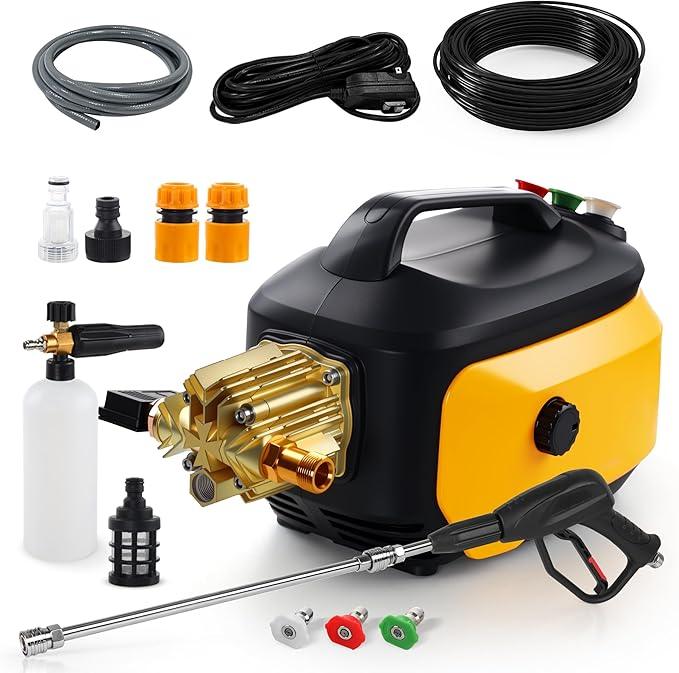 Portable Compact Pressure Cleaner, Power Cleaner with 33FT Flexible Extension Hose, 3 Nozzles, Foam Cannon for Cars, Patios, Driveways - NeatNest