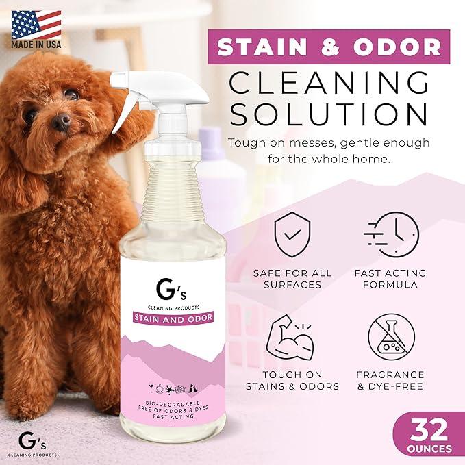 G's Cleaning Biodegradable Stain & Odor Remover Spray – 32 oz Pet Urine Enzyme Cleaner – Pet Odor Eliminator for Home – Cat & Dog Pee Carpet Cleaner – Stain Remover for Rug, Floor, Furniture, Mattress - NeatNest