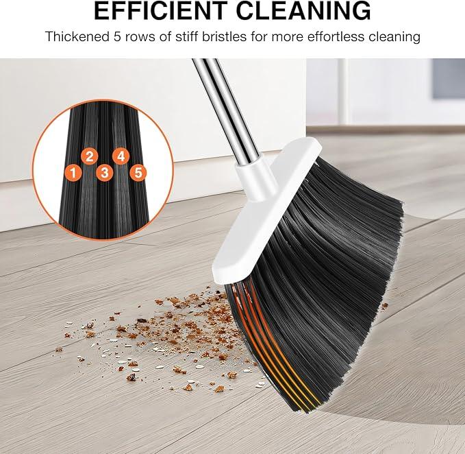 NACENA Broom and Dustpan Set, 52-in Long Adjustable Handle Broom Dustpan Combo with Dustpan Teeth to Automatically Clean Hair Suitable for Home Kitchen Office Hall Floor (Grey&White), 4 Pack - NeatNest