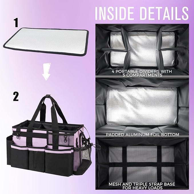 Wearable Cleaning Caddy, Cleaning Caddy Supplies Organizer with Handle & Shoulder Straps for Housekeepers, Under Sink & Car Cleaning Tool Organizers Bag with 4 Foldable Divider (Lilac) - NeatNest