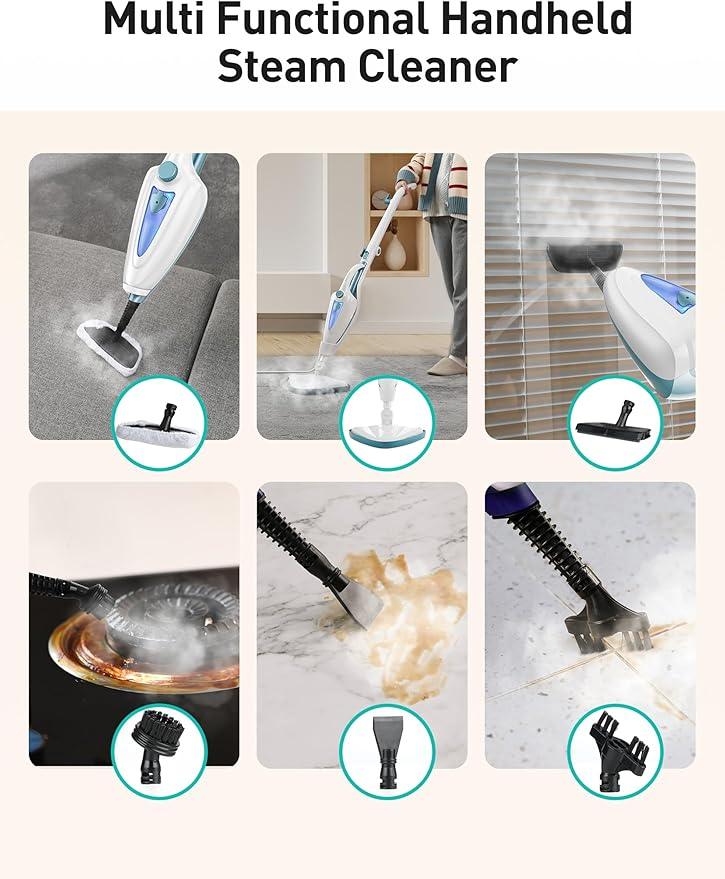 12-in-1 Steam Mop, Fast 15-Sec Heat-Up, 1500W Detachable Handheld Steam Cleaner with 2 Dirt Grip Pads, Removes 99.99% Stubborn Stains for Hardwood Floors, Windows, Tiles, Furniture, Turquoise - NeatNest