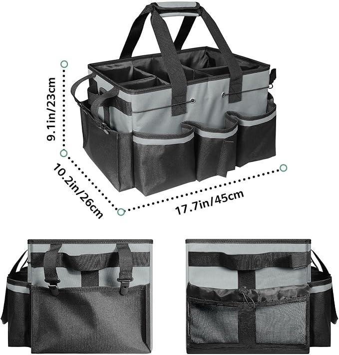 Boczif Cleaning Caddy Bag Wearable, Supplies Organizer With Handle, Shoulder Straps & Detachable Divide, Tool Organizers Tote for Cleaners & Housekeepers (Grey) - NeatNest