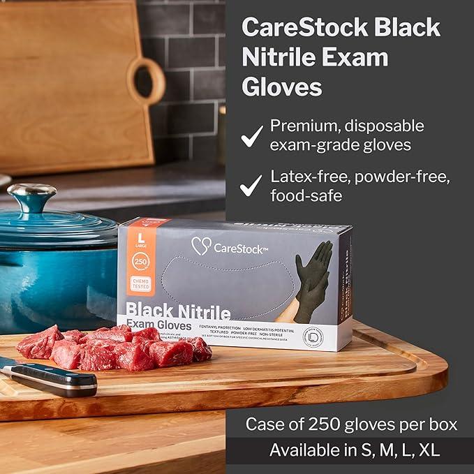 CareStock Black Nitrile Gloves Large [250 Count] – 2 mil Thin Disposable Latex-Free Exam Gloves for Medical, Cleaning, Cooking, Food Prep – Ultra-Strong with Slip-Resistant Textured Grip - NeatNest