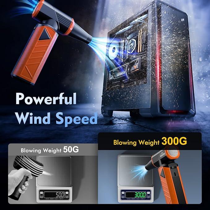 WHATOOK Updated Compressed Air Duster: Air Blower with Stepless Speed Regulation Mode, 180000RPM Electric Air Duster with Brushless Motor, Air Duster for Keyboard, PC, Car and Home Cleaning（Orange） - NeatNest