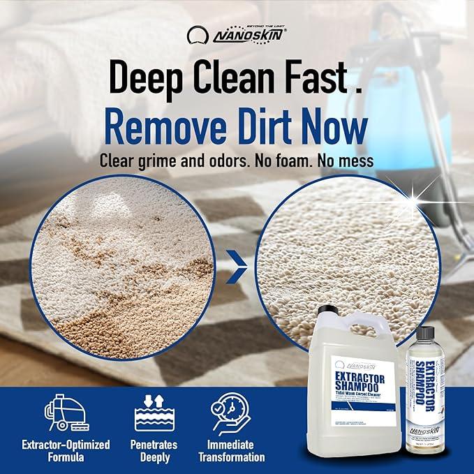 Nanoskin EXTRACTOR SHAMPOO Low Foaming Carpet Cleaner 16 Oz. - Machine Use Upholstery Cleaner, Stain Remover & Odor Eliminator on Rug Car Upholstery Carpets | For Automotive, Home, Office & More - NeatNest
