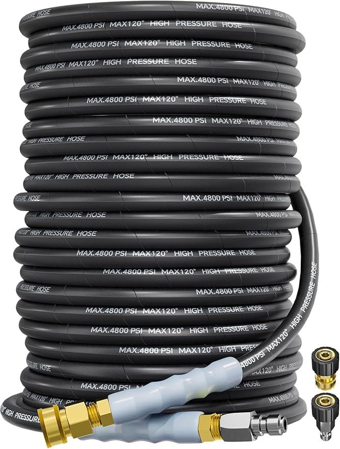 3/8" 4800PSI Pressure Washer Hose 125FT with Swivel Quick Connect for Cold/Hot Water Max 248°F, Kink Resistant Steel Wire Braided, Wear Resistant Power Washer Hose with M22 14mm Adapter - NeatNest