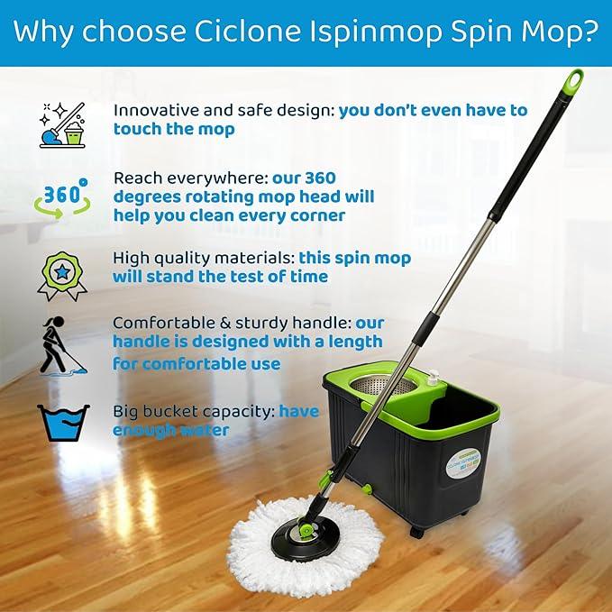 Spinning Mop and Bucket with Wringer Set for Home - 360 Spin Mop with Adjustable Handle & Bucket with Wheels - 1 Microfiber Mop Head - Mop and Bucket Set for Floor Cleaning at Home, Office, Hotel - NeatNest