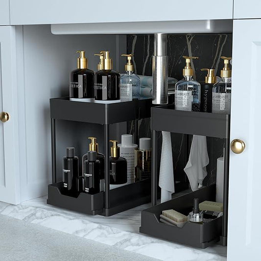 Under Sink Organizer -2 PACK|Pull Out Bathroom Organizer|2 Tier Slide Out Bathroom/Kitchen Organiers and Storage. (2 PACK Normal) - NeatNest