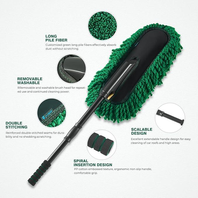 FLORICH Microfiber Car Duster Kit, Large Extendable Car Duster Exterior Scratch Free, Car Cleaning Brush Car Interior Detailing Kit, Car Cleaning Supplies for Cars RV Truck - NeatNest