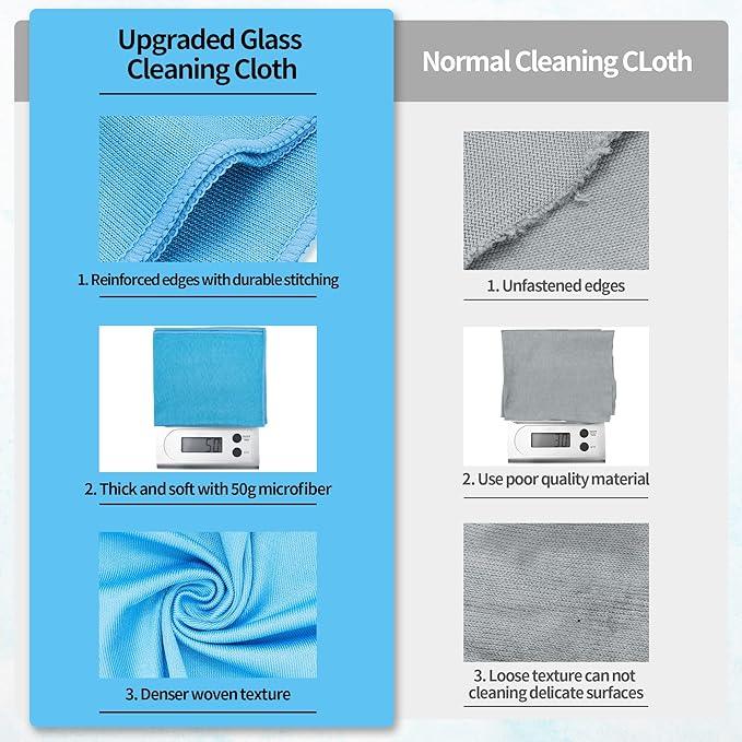 HOMERHYME Microfiber Glass Cleaning Cloth - 10 Pack Polishing Cloths, 16" x 14" Window Cleaning Towel, Streak Free, Lint Free, Great for All Delicate Surface, Glasses, Stainless Steel, Windshield. - NeatNest