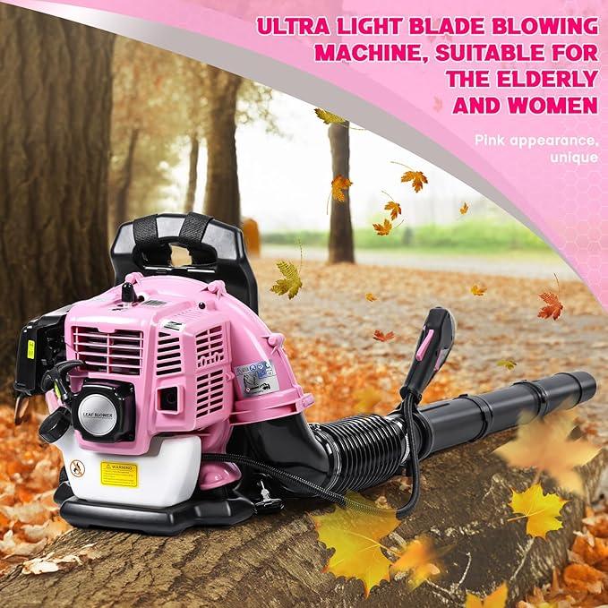Backpack Leaf Blower,52CC Backpack Leaf Blower Gas Powered,550CFM 2-Stroke Engine Gas Leaf Blower,Powerful Air Cooling Gasoline Backpack Blower Snow Blower for Garden Yard (550CFM Pink) - NeatNest