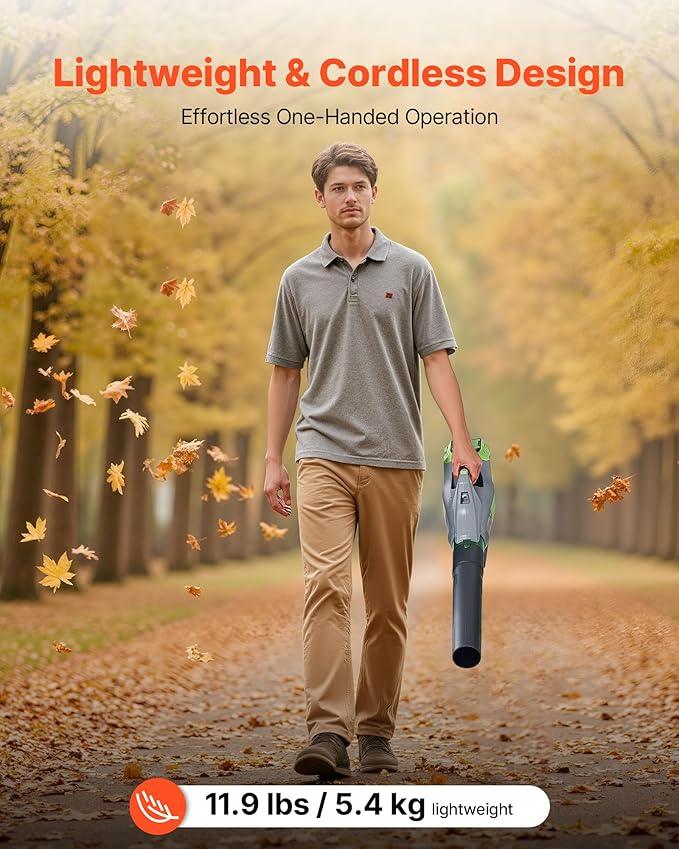 VEVOR 60V Cordless Leaf Blower with Brushless Motor, 650 CFM/125 MPH, Battery Powered Electric Leaf Blowers for Lawn Care with 5Ah Battery and Fast Charger, 3 Speed Control - NeatNest