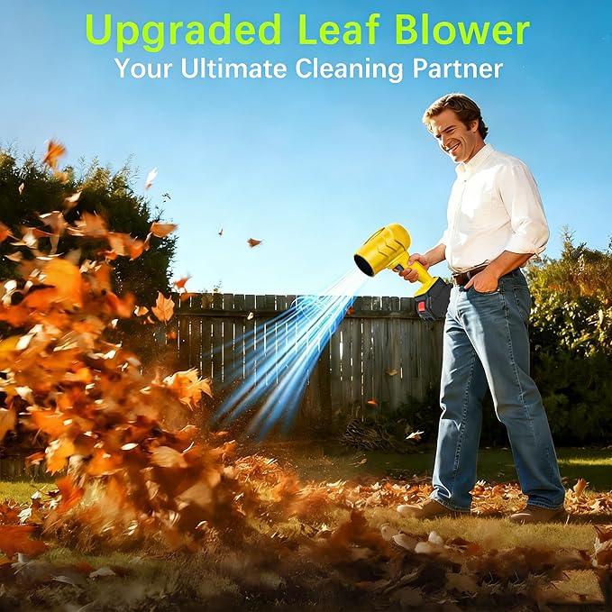 Leaf Blower Cordless with Battery and Charger,21V Electric Handheld Leaf Blower, 950000RPM Powerful Fan with Adjustable Speed, Lightweight Blower for Patio, Lawn, Blowing Leaves and Snow(Yellow) - NeatNest
