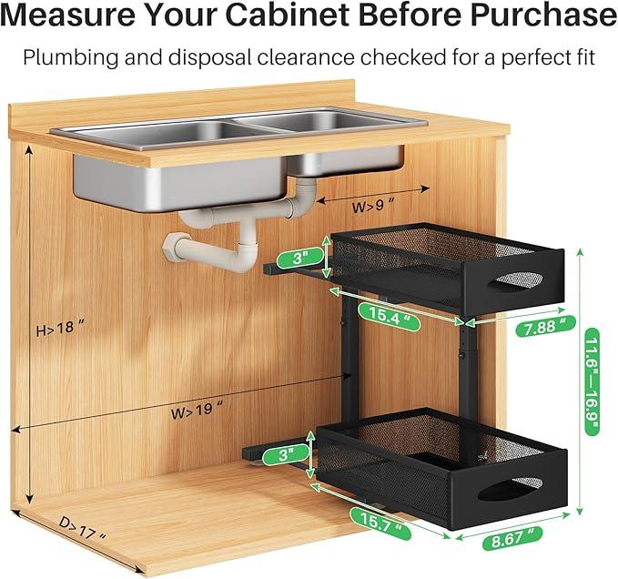 Under Sink Organizer, 2 Tier Pull out Cabinet Organizer Baskets with Mesh Sliding Drawers, Slide out Storage Shelf for Home, Kitchen, Bathroom, Pantry, Office Cabinet, Countertop(1 Pack) - NeatNest