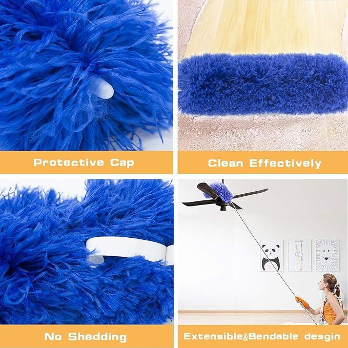Professional Microfibre Dusters for Cleaning - Extendable 30-81" Cobweb Remover Kit with 3 Washable Heads, Bendable Design for High Ceilings, Fans & Hard-to-Reach Areas - NeatNest
