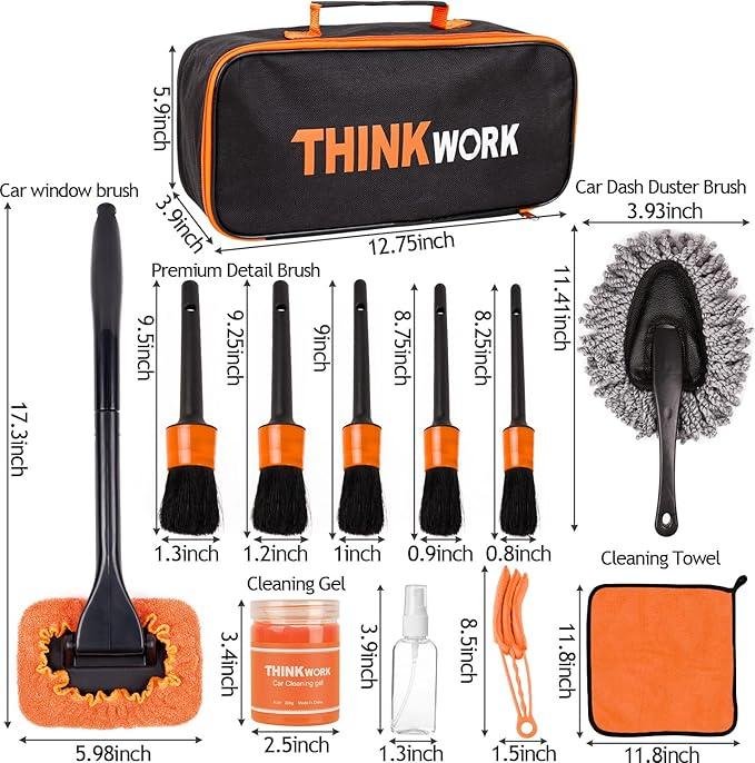 THINKWORK Windshield Cleaner Tool, Car Detailing Kit Interior, Car Cleaning Kit Interior and Exterior Detail Brush, Auto Supplies & Accessories for Men Women - NeatNest