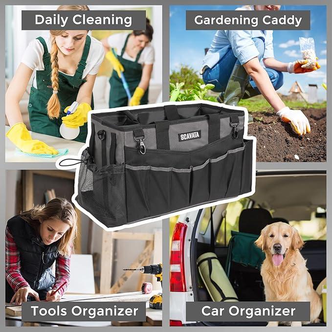 Wearable Cleaning Caddy Bag, Cleaning Caddy Supplies Organizer with Handle & Shoulder Straps for Housekeepers, Under Sink & Car Cleaning Tool Organizers with 4 Foldable Divider (DarkGrey) - NeatNest