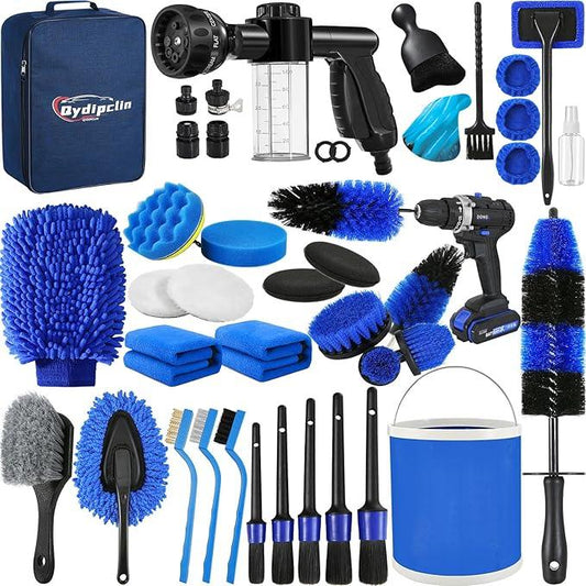 Qydipclin 42Pcs Car Detailing Kit, Car Detailing Brush Set, Car Wash Cleaning Kit, Car Detailing Brushes, Professional Car Care Kit for Interior Exterior Wheels, Blue - NeatNest